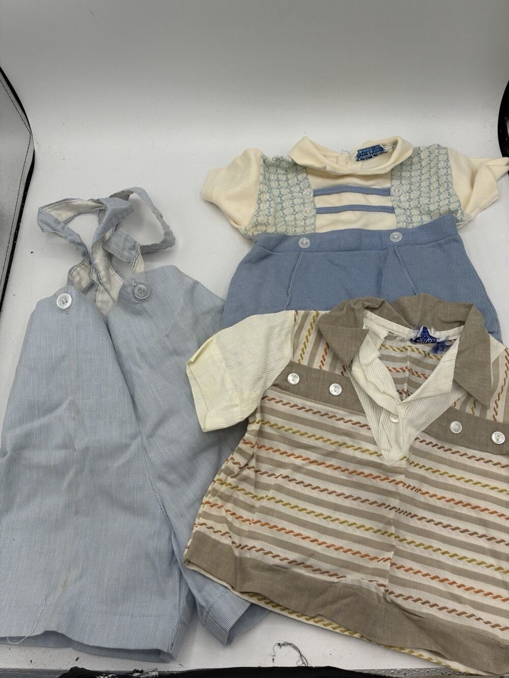 Vintage Baby Rompers Lot 3 Coombs Kiddy Kotton Blue Pinstripe Overalls